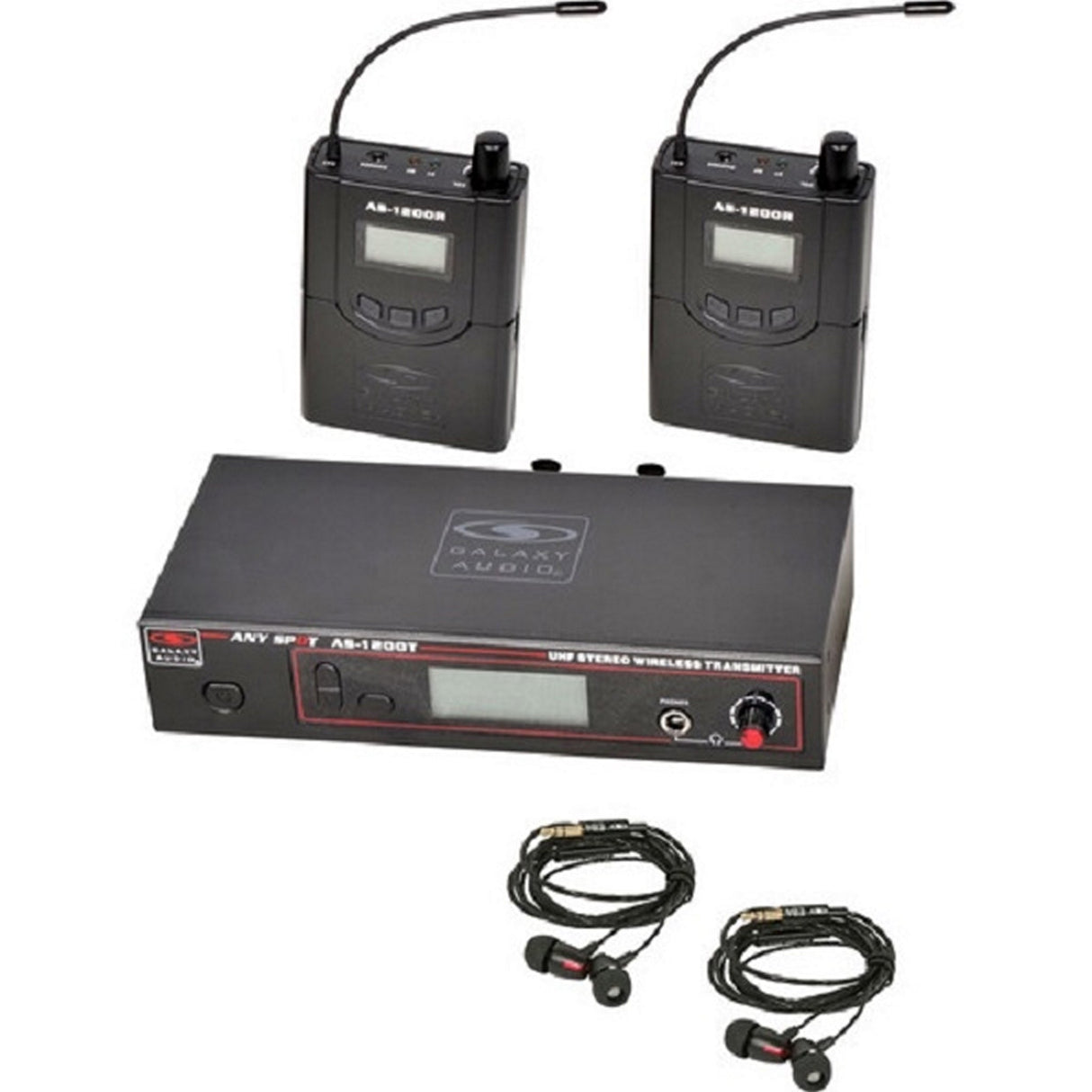Galaxy Audio AS-1200 Twin Pack Wireless In-Ear Monitor System (AS-1200-2N) — 2 Receivers with EB4 Earbuds, N Band (518–542 MHz)