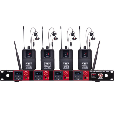 Galaxy Audio AS-4400 with 4 Wireless In-Ear Monitors and 4 UHF 16-Channel Transmitters in 1U Rack Space - M3: 508-535