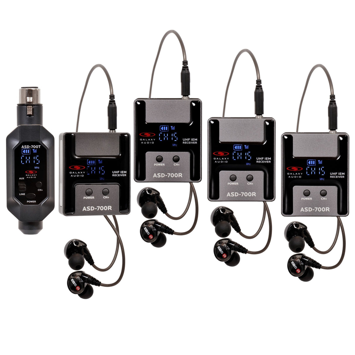 Galaxy Audio ASD-700 Wireless Personal Monitor System w/4 Receivers and Earphones - B5: 550-569 MHz