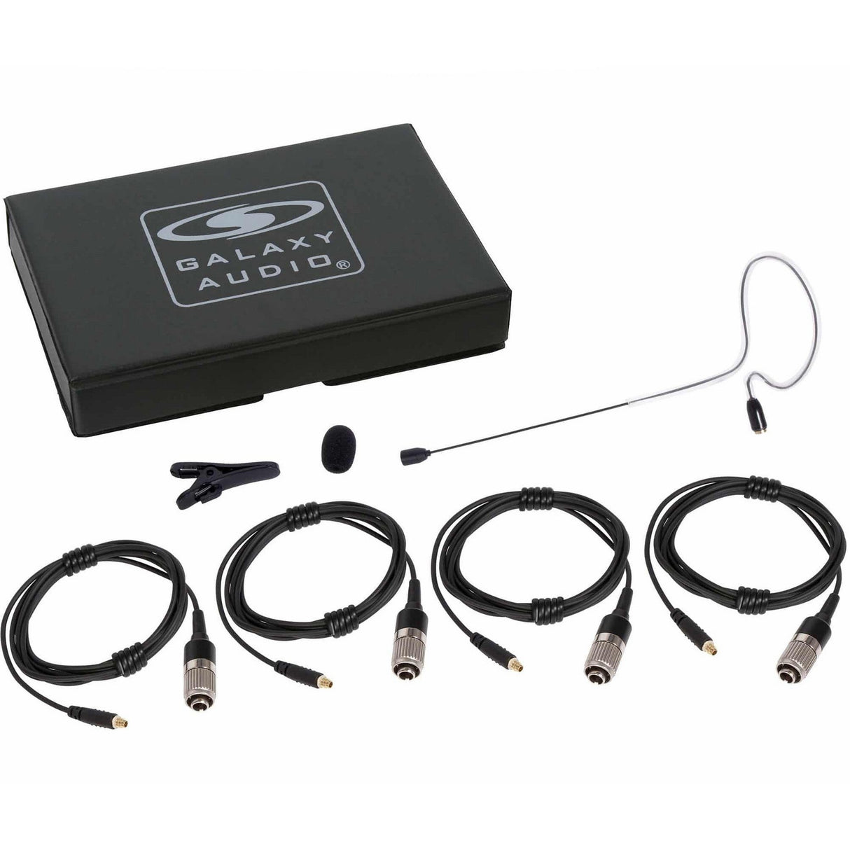 Galaxy Audio ESM4 Omnidirectional Single Ear Headset Microphone - 1x Mic, 4x Gen 2 cH Audio-Technica Cables / Black