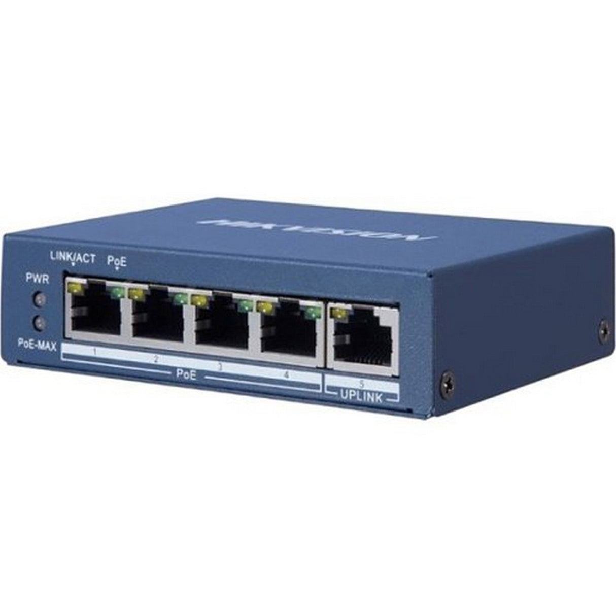 Hikvision DS‑3E0505P‑E 4‑Port Unmanaged Gigabit PoE Switch, 10-Gbps, Blue
