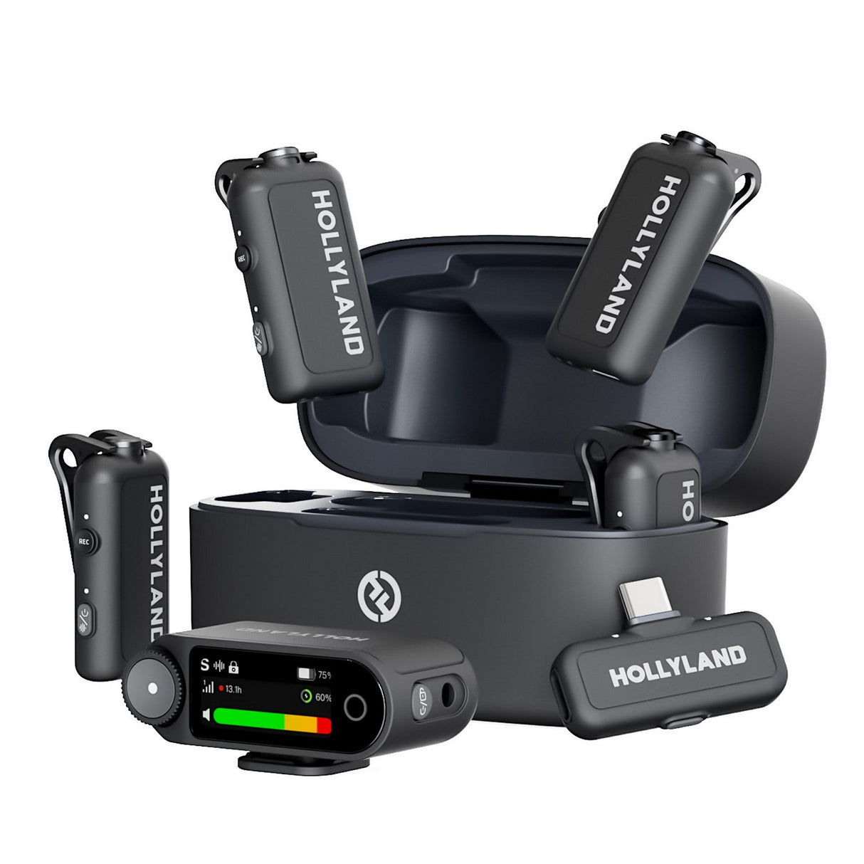 Hollyland LARK MAX 2 Combo 4-Person 2.4 GHz Wireless Microphone System, Space Gray