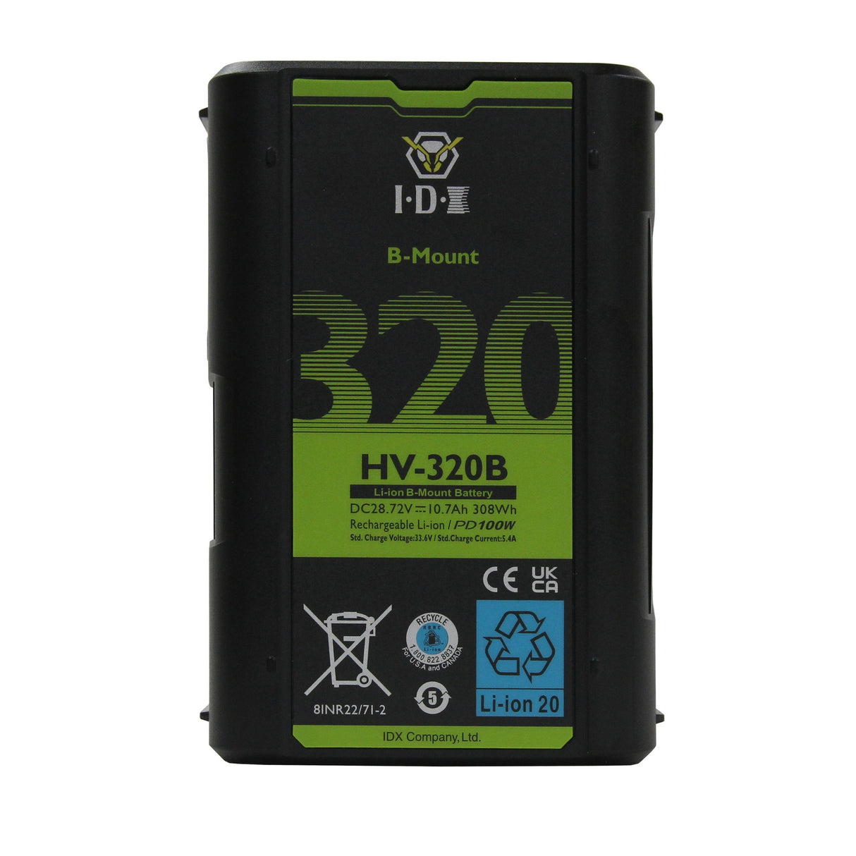 IDX HV-320B 28.8V Li-Ion Camera Battery with 2x D-Tap and USB-PD, B-Mount