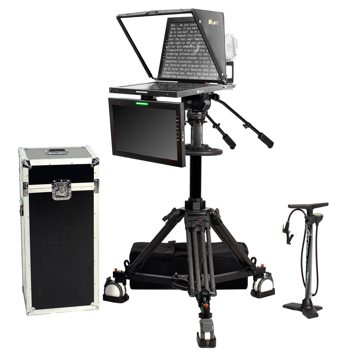 Ikan PT419W-TM-PEDESTAL 19-Inch Widescreen Teleprompter with Talent Monitor, Pedestal, and Dolly Turnkey