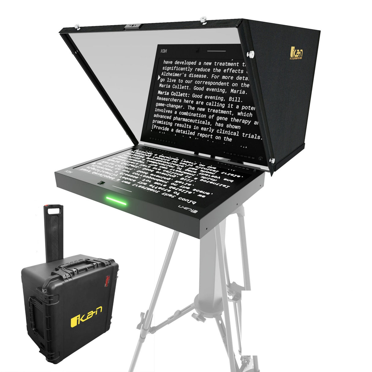 Ikan PT419W-PTZ-NDI-TK Aura 19-Inch POE++ PTZ NDI Teleprompter with Full Encoding/Decoding IP Tally Light and Travel Kit