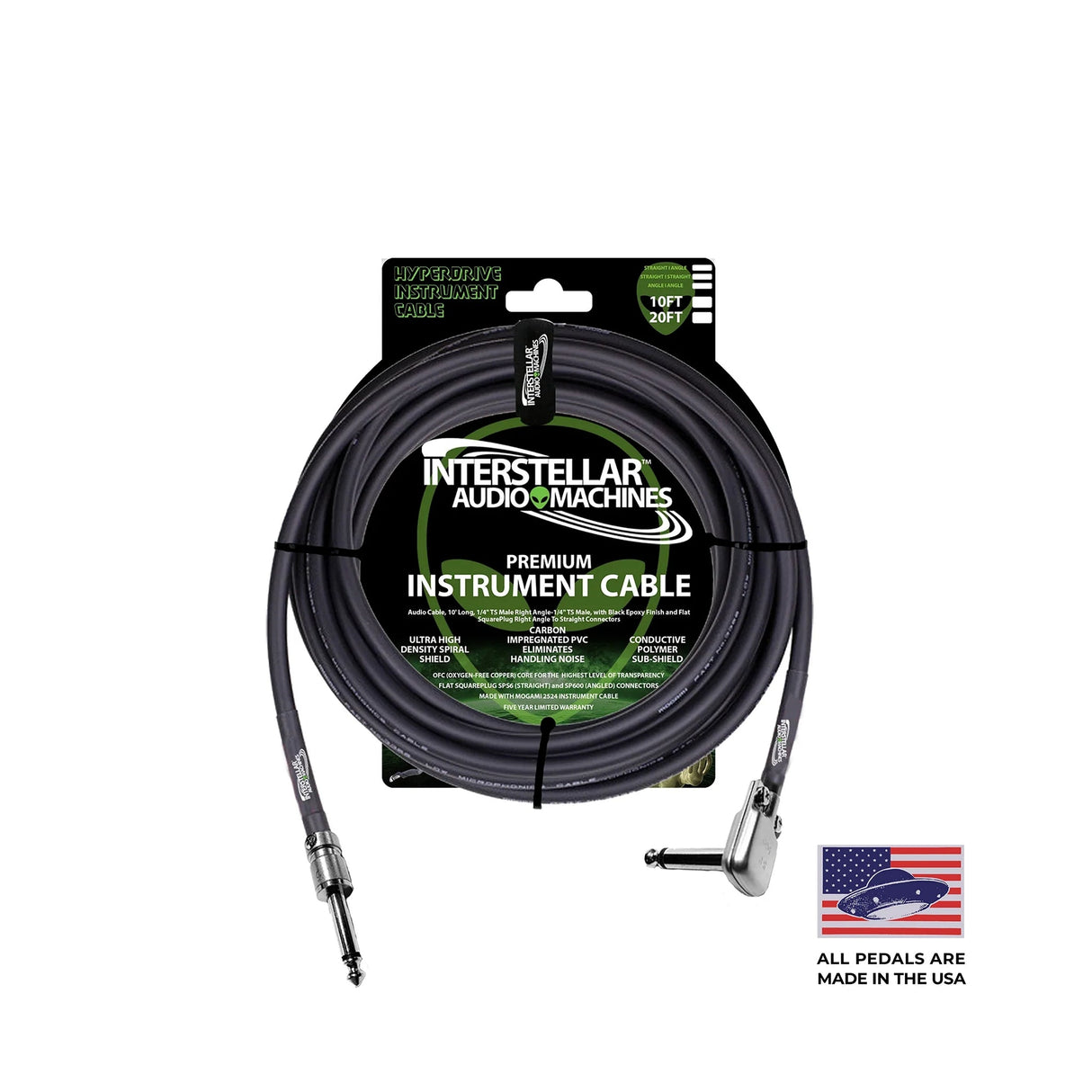 Interstellar Audio Machines Hyperdrive Premium Instrument Cable - 10-Feet / Angled to Straight