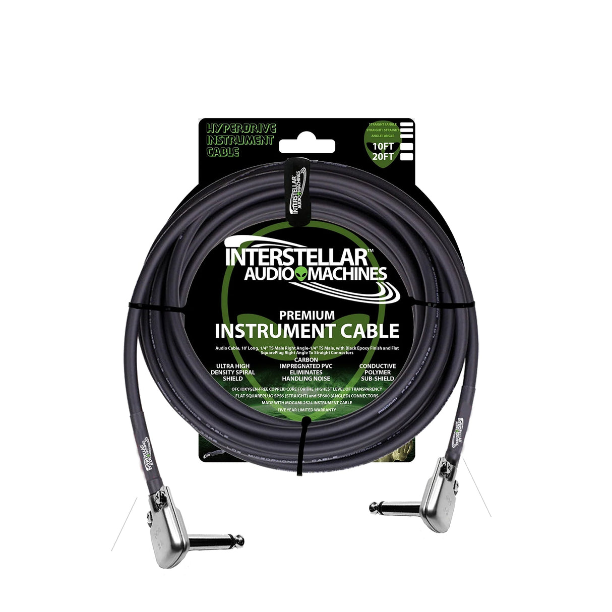 Interstellar Audio Machines Hyperdrive Premium Instrument Cable - 10-Feet / Angled to Angled