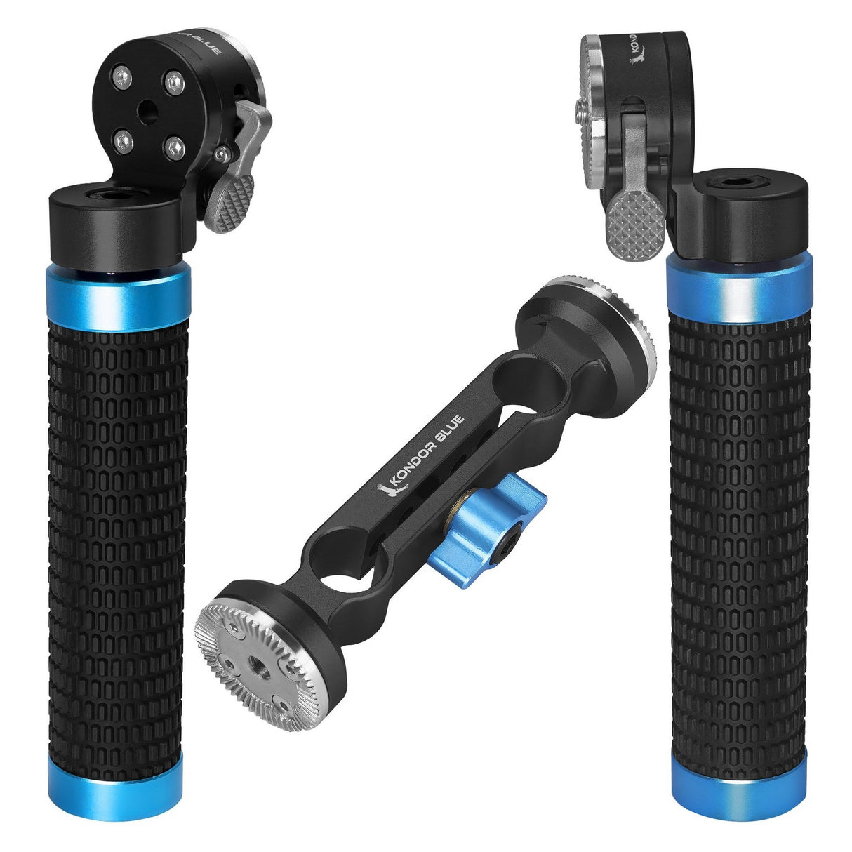 Kondor Blue Quick Release Rosette Hand Grip Set and Dual Rod Clamp - Black