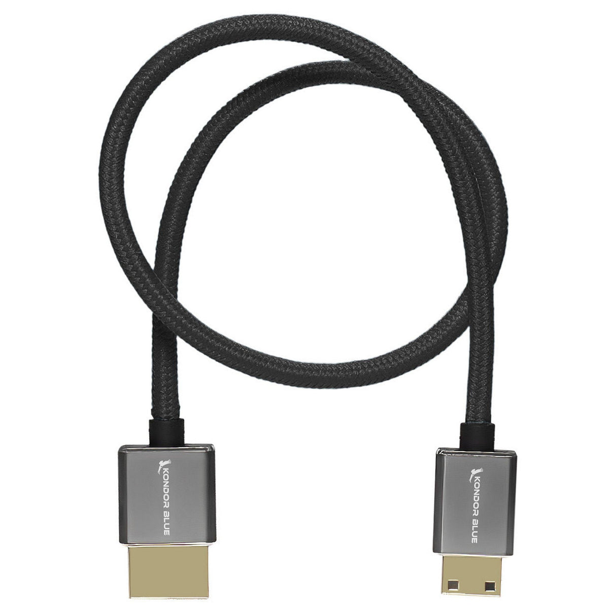 Kondor Blue 16-Inch Mini HDMI to Full HDMI Straight Cable Braided - Raven Black