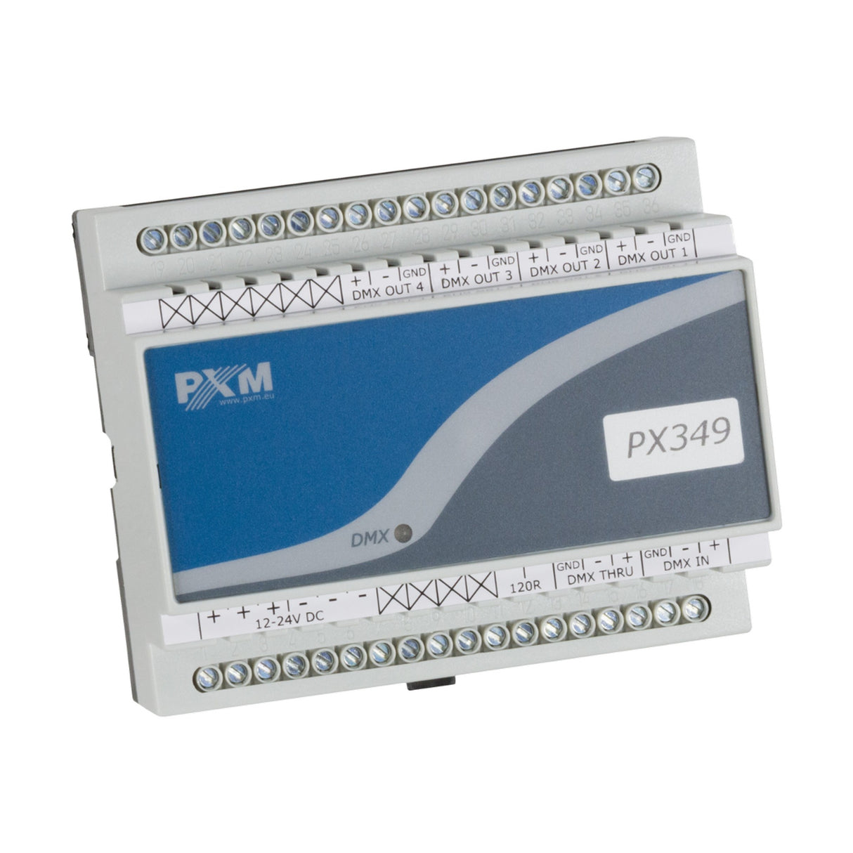 PXM PX349 4-Output DIN T35 DMX-RDM Signal Splitter