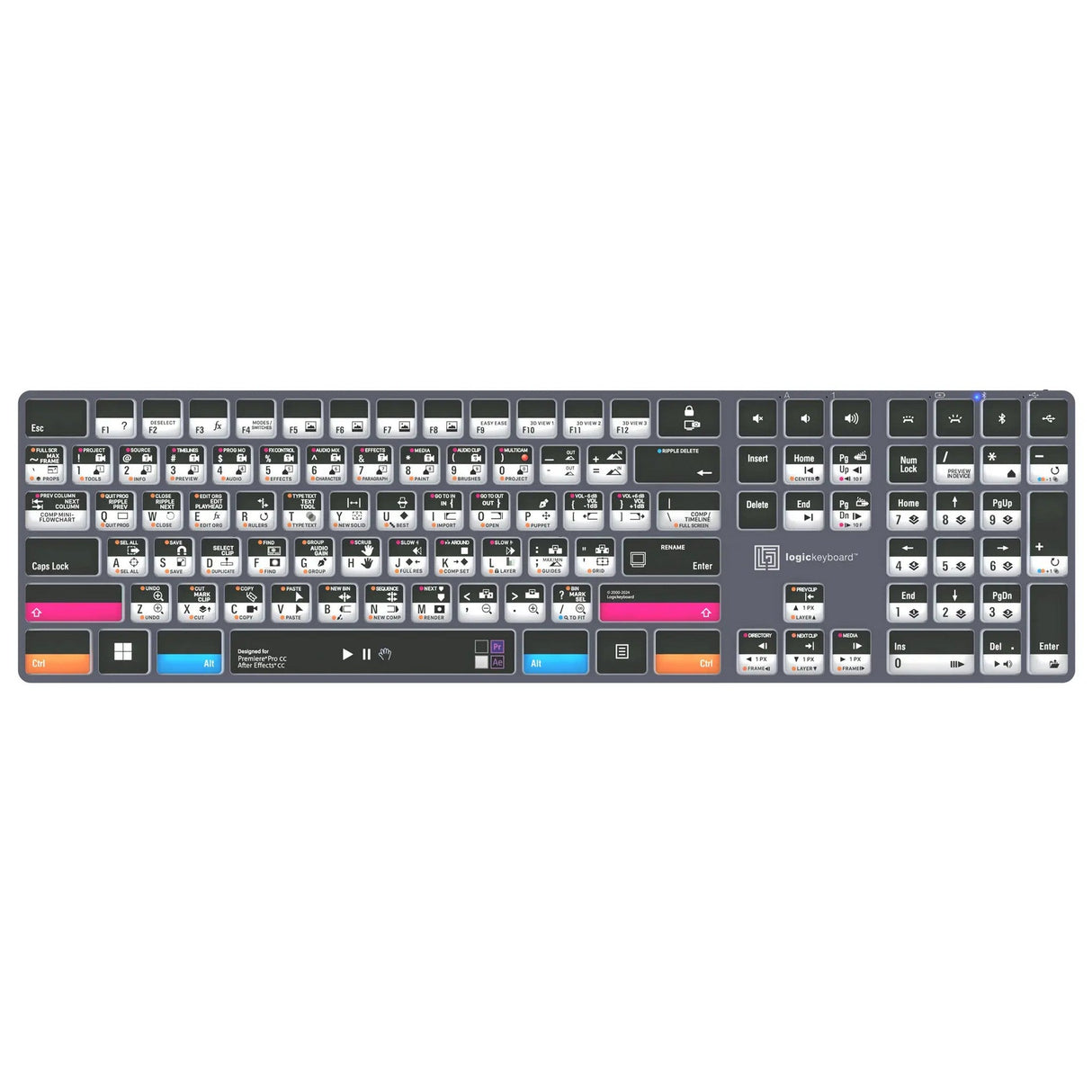 Logickeyboard TITAN Wireless Backlit Keyboard for Premiere Pro/After Effects PC US Windows