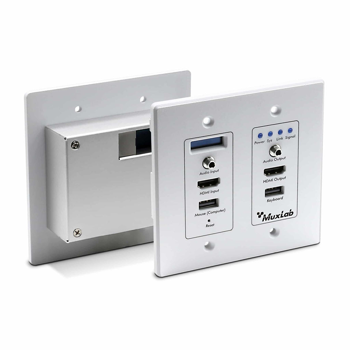 MuxLab 500866-WP-WH HDMI Over IP PoE Wall Plate Workstation Transceiver