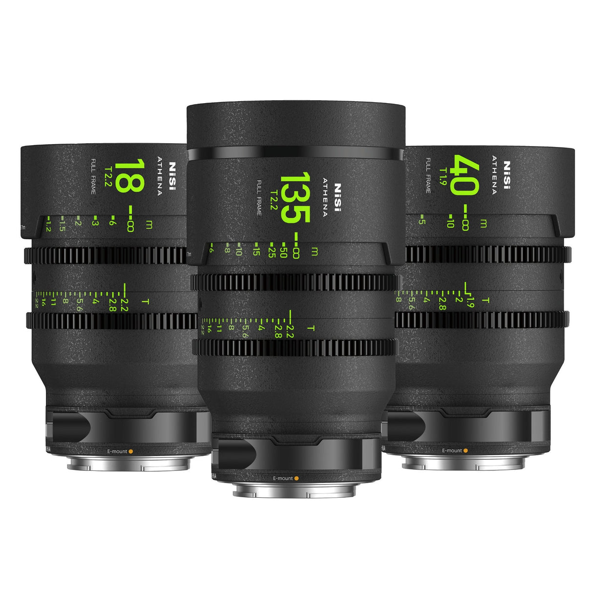 NiSi ATHENA PRIME Full Frame Cinema Lens with PL E L G and RF Mount - E Mount / Add-on Kit (3 Lenses)
