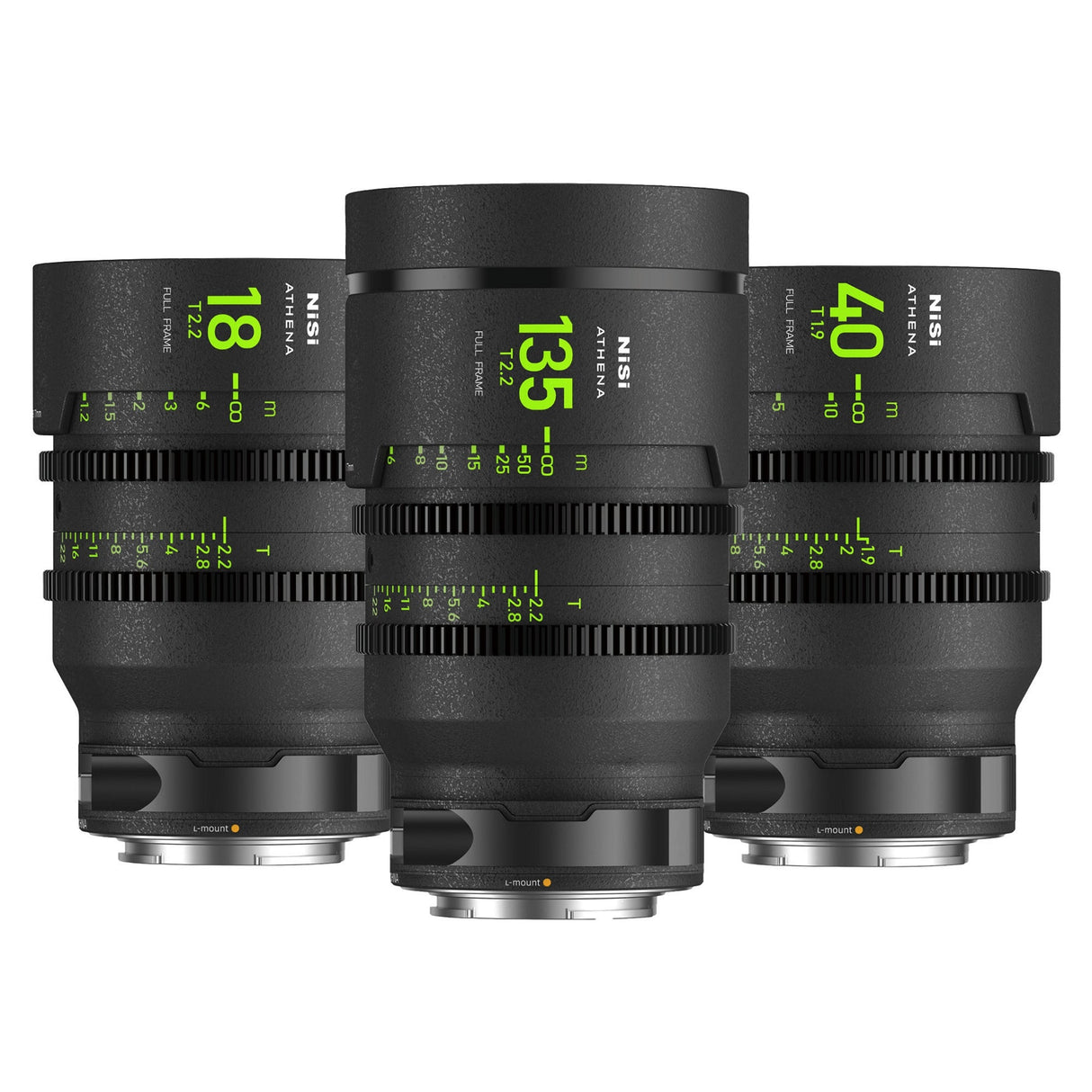 NiSi ATHENA PRIME Full Frame Cinema Lens with PL E L G and RF Mount - L Mount / Add-on Kit (3 Lenses)
