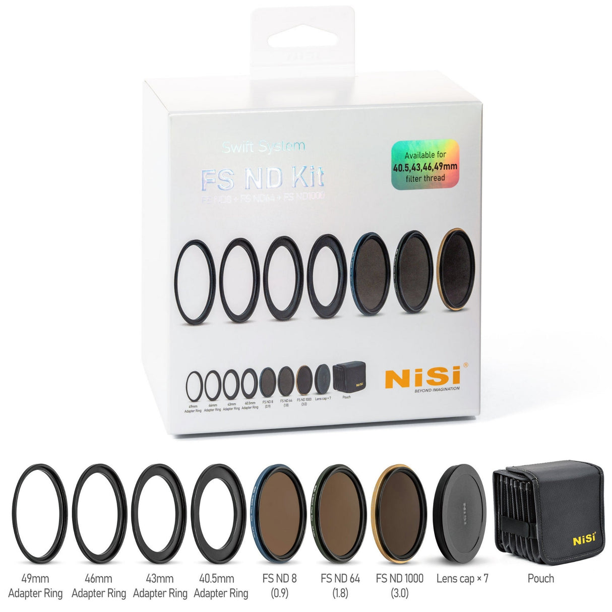 NiSi SWIFT FS ND Filter Kit with ND8 3-Stop ND64 6-Stop ND1000 10-Stop - 40.5mm - 49mm