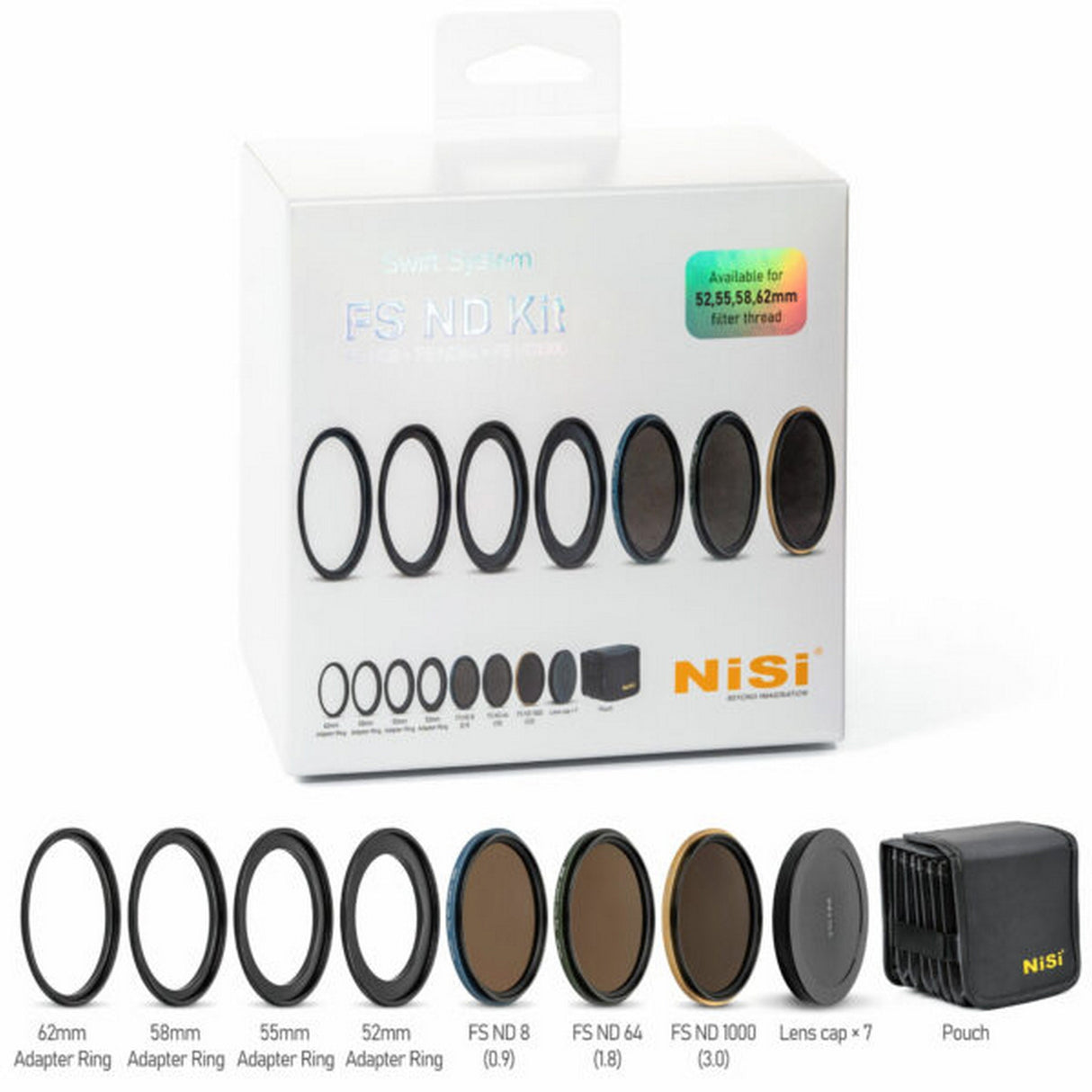 NiSi SWIFT FS ND Filter Kit with ND8 3-Stop ND64 6-Stop ND1000 10-Stop - 52mm - 62mm