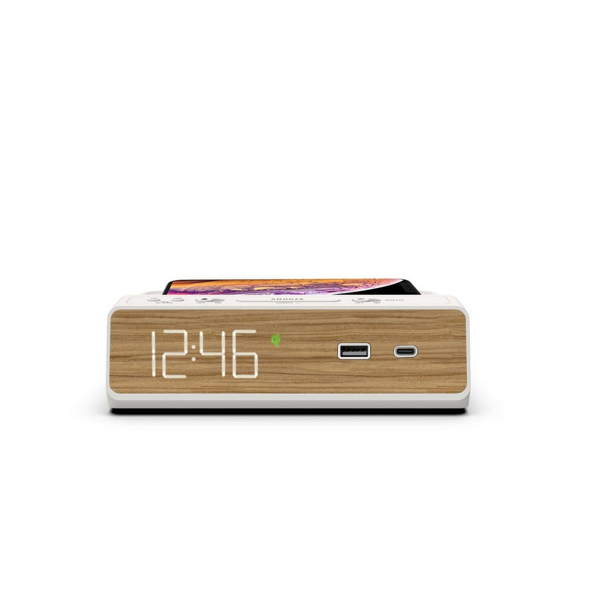 Nonstop Station W Hotel Alarm Clock with Qi Wireless Charging and USB-C/USB-A - Walnut