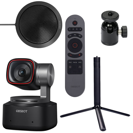 OBSBOT Tiny 2 AI-Tracking PTZ Camera PowerUp Combo with Smart Remote 2 Extendable Tripod and HQ Microphone
