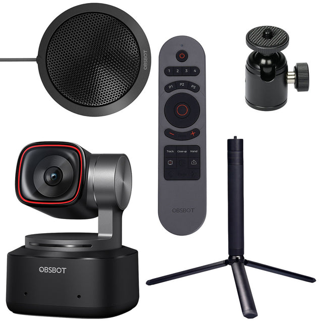 OBSBOT Tiny 2 AI-Tracking PTZ Camera PowerUp Combo with Smart Remote 2 Extendable Tripod and HQ Microphone