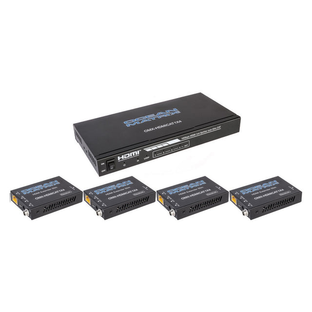 Ocean Matrix OMX-HDMICAT1X4 HDMI 18Gbps 1 x 4 Splitter and CAT6/6a/7 Extender with 4 Receivers