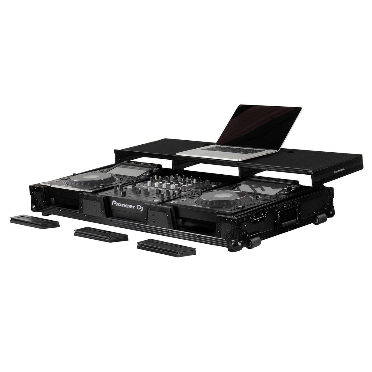 Odyssey Universal 12-Inch DJ Mixer and 2 Media Players Flight Coffin Case with Glide Platform - Black