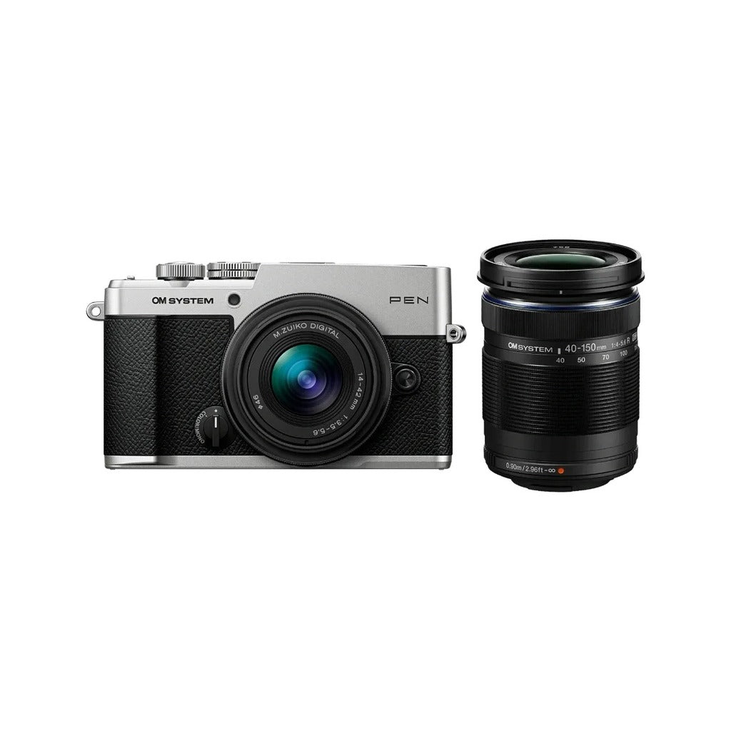 OM System PEN Camera with 14-42mm III and 40-150mm R Lenses, Silver