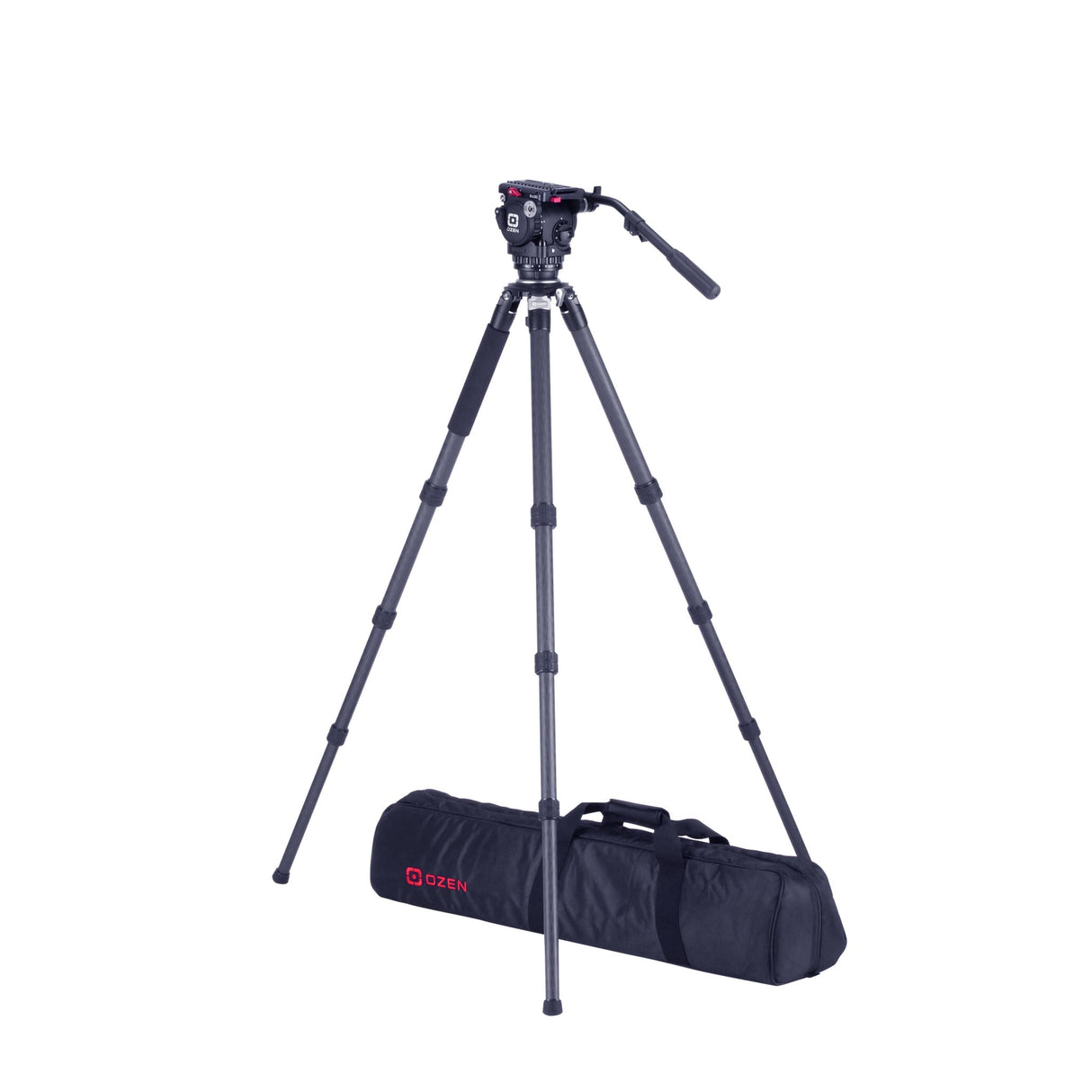 OZEN 10CF3S Tripod System with AGILE 10S S-LOC 100mm Fluid Head, TR-100CF3 3-Stage Carbon Fiber Tripod and Soft Case