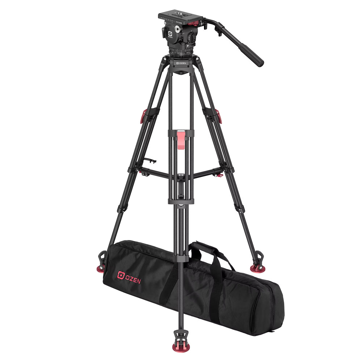 OZEN 10EZ Tripod System with AGILE 10 Full-Size E-Z LOAD 100mm Fluid Head EZ-100 2-Stage Carbon-Fiber and Soft Case