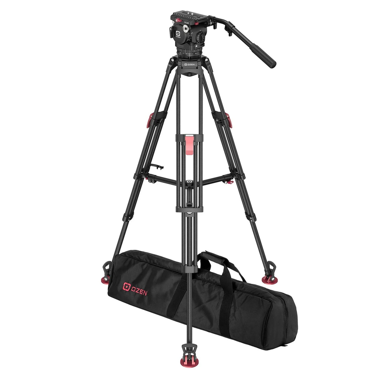 OZEN 10EZS Tripod System with AGILE 10S S-LOC 100mm Fluid Head, Carbon Fiber Tripod, and Soft Case