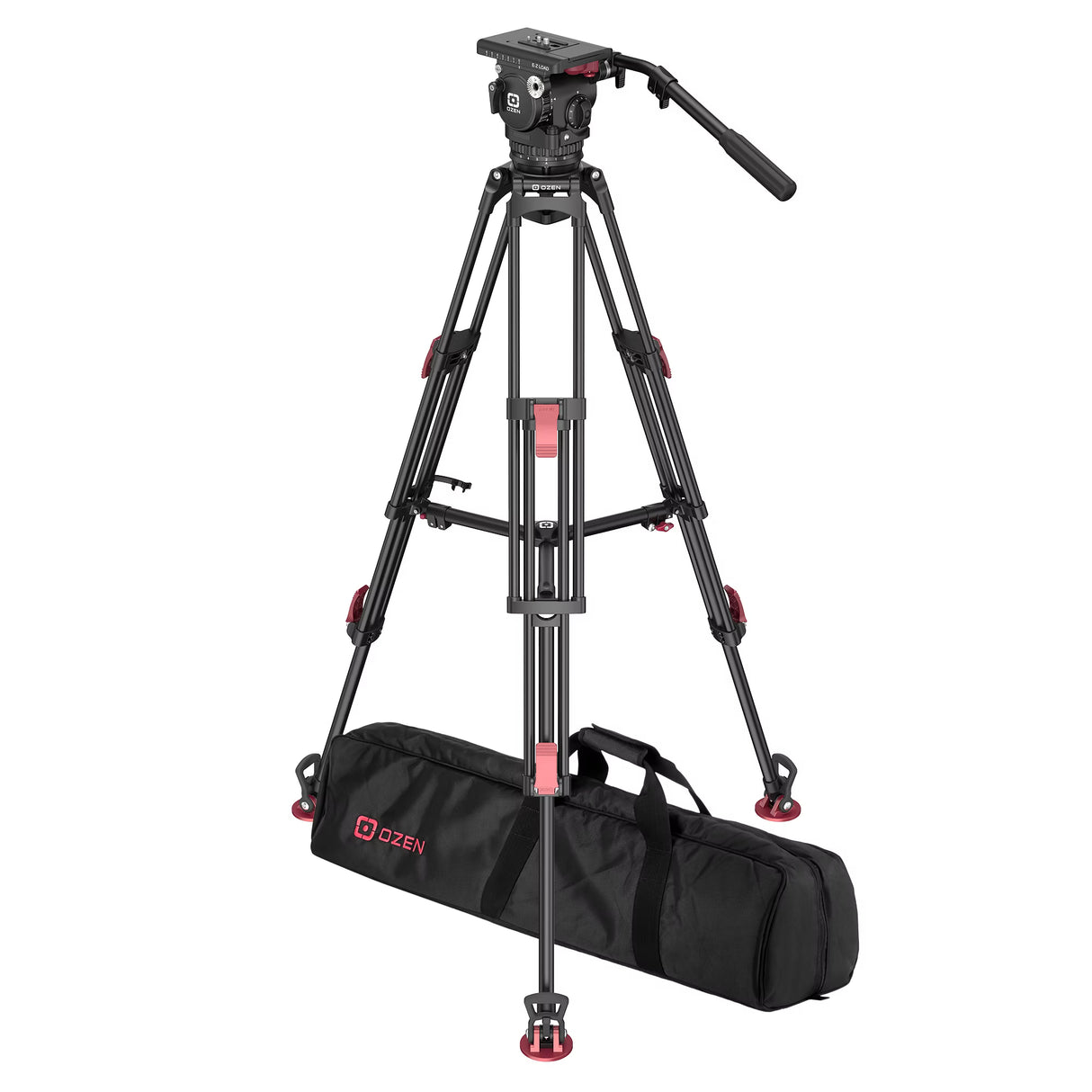 OZEN 12AL2 Tripod System with AGILE 12 100mm Fluid Head, TR-100AL2 Aluminum Tripod, and Soft Case