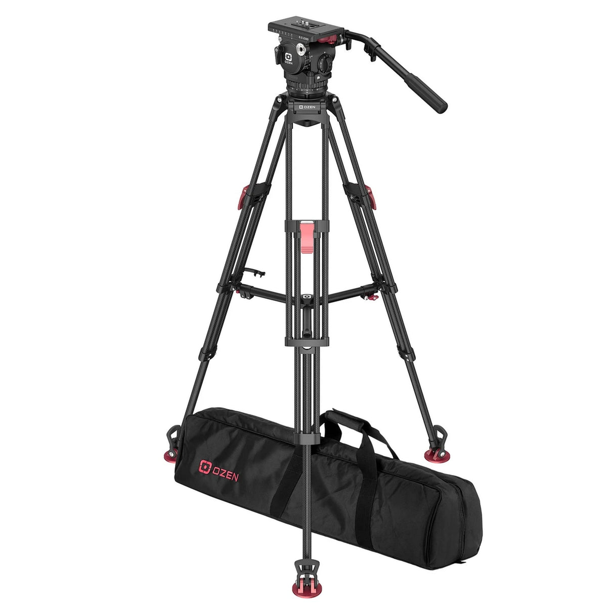 OZEN 12EZ Tripod System with AGILE 12 E-Z LOAD 100mm Fluid Head, EZ-100 2-Stage Carbon Fiber Tripod, and Soft Case
