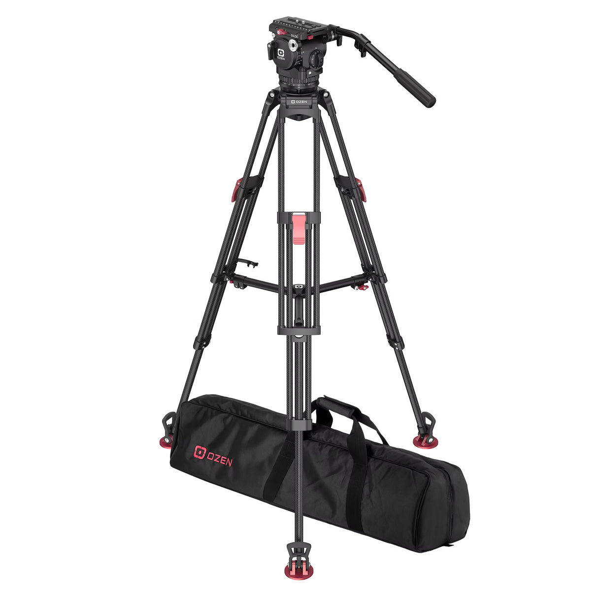 OZEN 12EZS Tripod System with AGILE 12S S-LOC 100mm Fluid Head, EZ-100 Carbon Fiber Tripod, and Soft Case