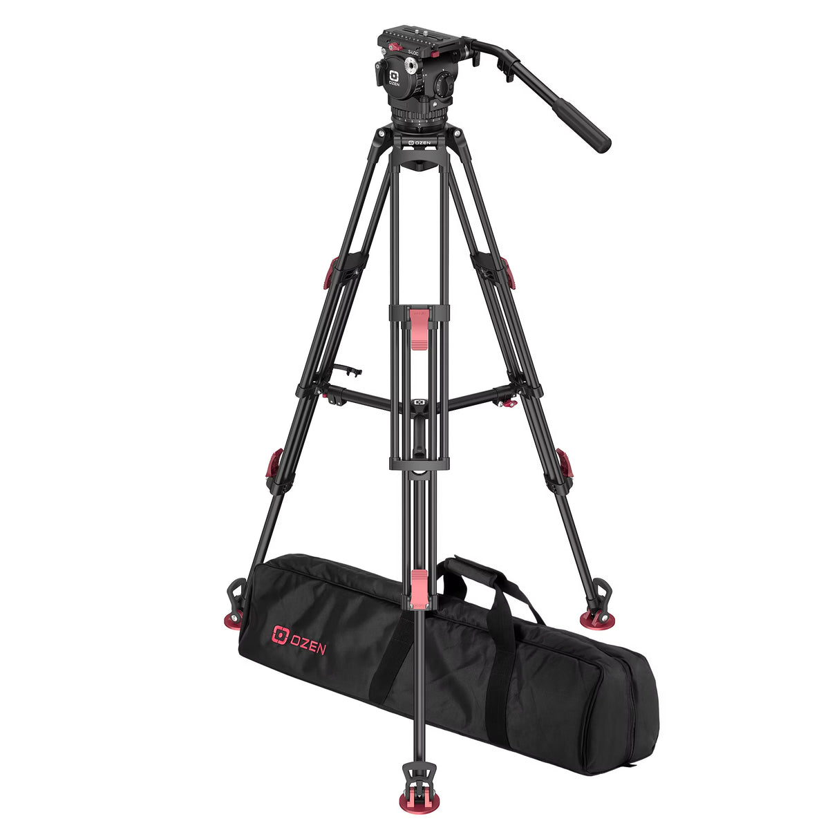 OZEN 15AL2S Tripod System with AGILE 15S S-LOC 100mm Fluid Head, TR-100AL2 Aluminum Tripod, and Soft Case