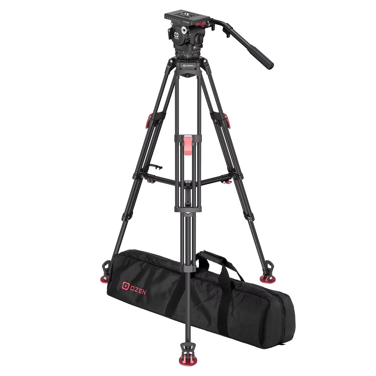 OZEN 15EZ Tripod System with AGILE 15 E-Z LOAD 100mm Fluid Head, EZ-100 Carbon Fiber Tripod, and Soft Case