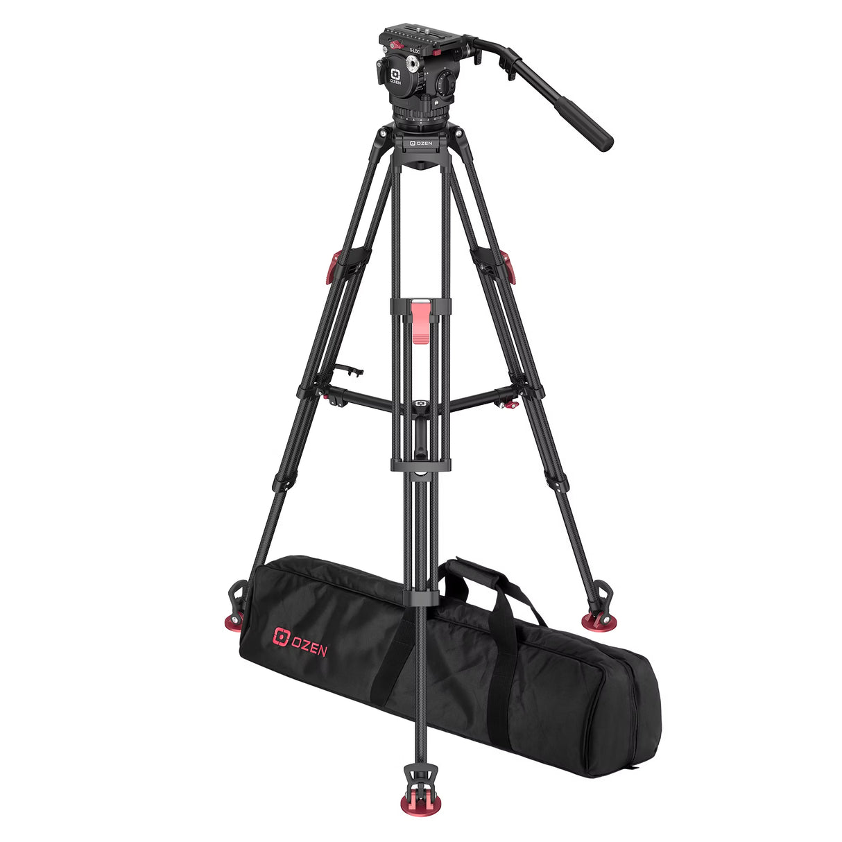 OZEN 15EZS Tripod System with AGILE 15S S-LOC 100mm Fluid Head, EZ-100 2-Stage Carbon Fiber Tripod, and Soft Case