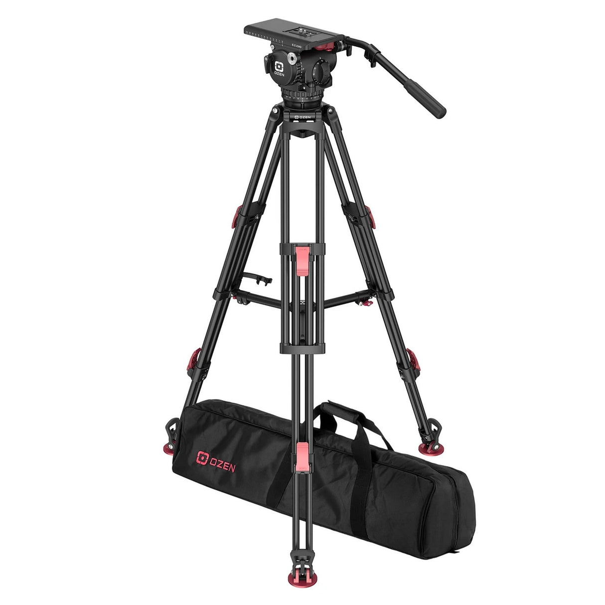 OZEN 18AL2HD Tripod System with AGILE 18 E-Z LOAD 100mm Fluid Head, TR-100AL2HD Heavy-Duty Aluminum Tripod, and Soft Case