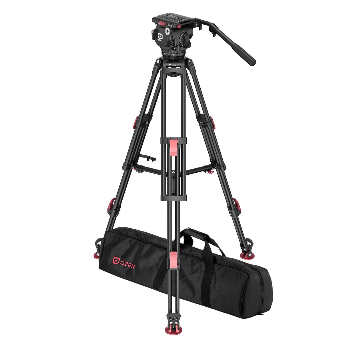 OZEN 18AL2HDS Tripod System with AGILE 18S S-LOC 100mm Fluid Head, TR-100AL2HD Heavy-Duty Aluminum Tripod, and Soft Case