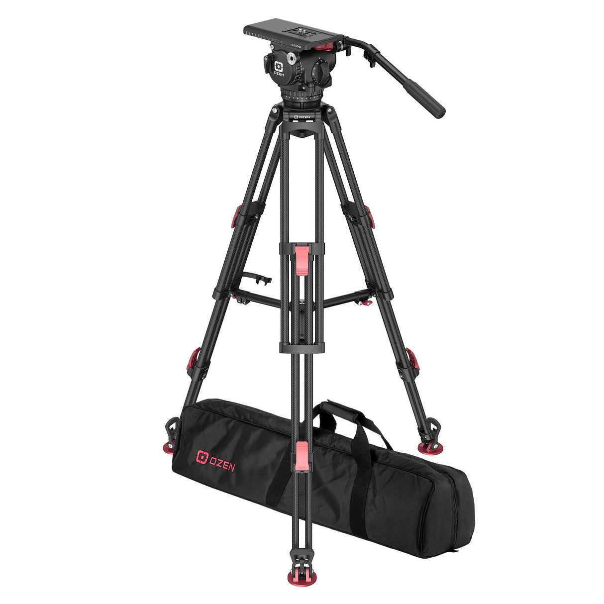OZEN 18CF2HD Tripod System with AGILE 18 E-Z LOAD 100mm Fluid Head, 100CF2HD Heavy-Duty Carbon Fiber Tripod, and Soft Case