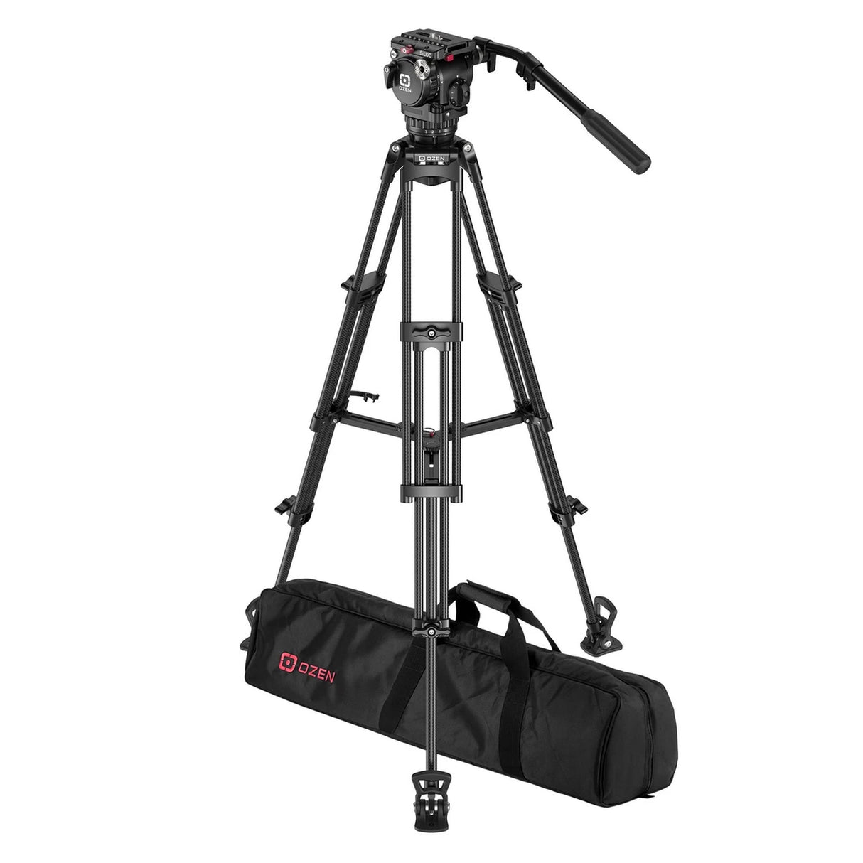 OZEN 5CF2S Tripod System with AGILE 5S S-LOC 75mm Fluid Head, TR-75CF2 2-Stage Carbon Fiber Tripod, and Soft Case