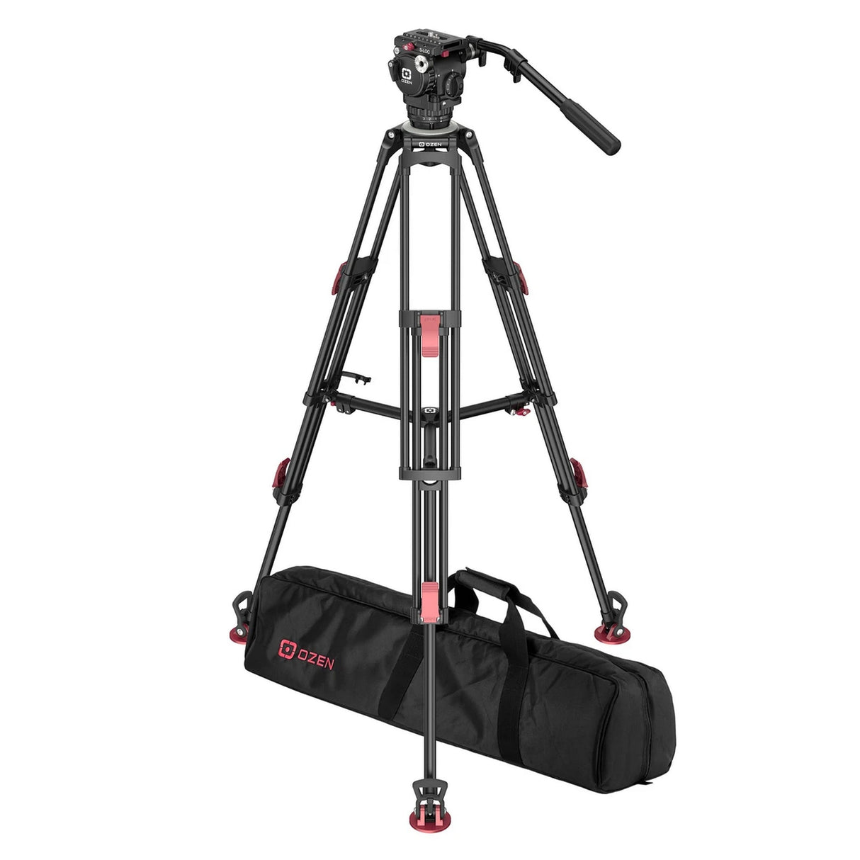OZEN 6AL2HDS Tripod System with AGILE 6S S-LOC 75mm Fluid Head, TR-75AL2HD Heavy Duty Aluminum Tripod, and Soft Case
