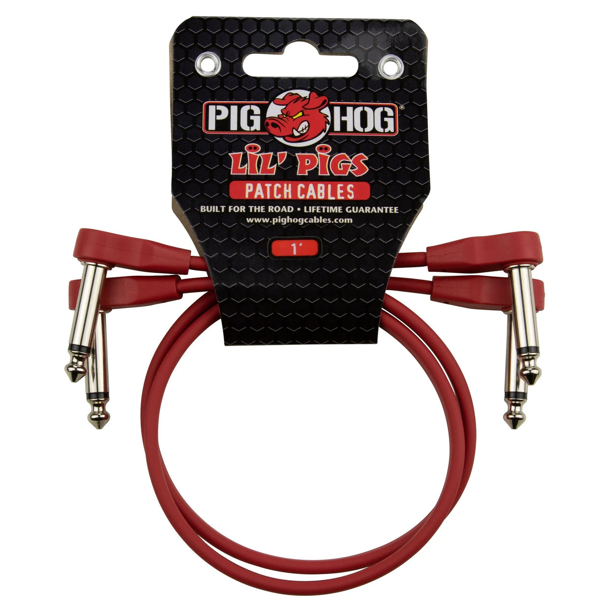 Pig Hog PHLSK Lil’ Pigs Low Profile 1/4-Inch Patch Cables - Candy Apple Red / 1-Foot, 2-Pack