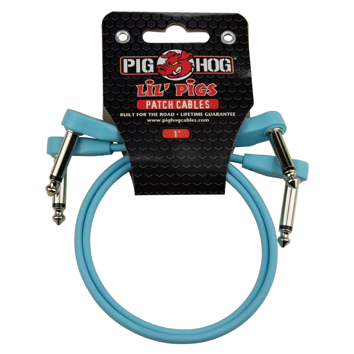 Pig Hog PHLSK Lil’ Pigs Low Profile 1/4-Inch Patch Cables - Daphne Blue / 1-Foot, 2-Pack