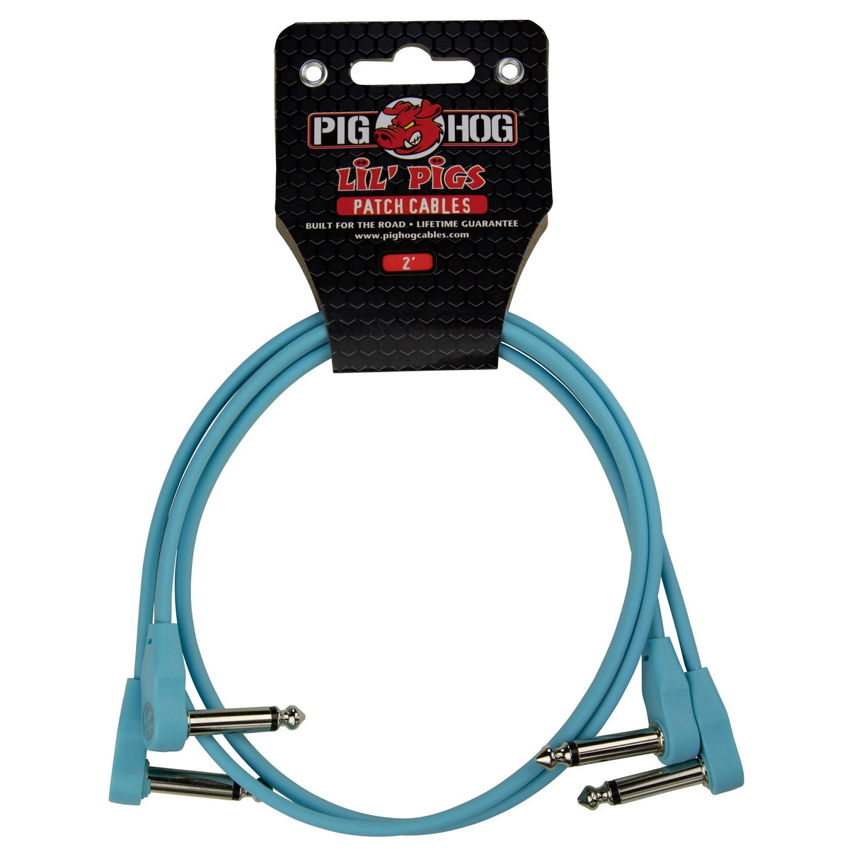 Pig Hog PHLSK Lil’ Pigs Low Profile 1/4-Inch Patch Cables - Daphne Blue / 2-Feet, 2-Pack