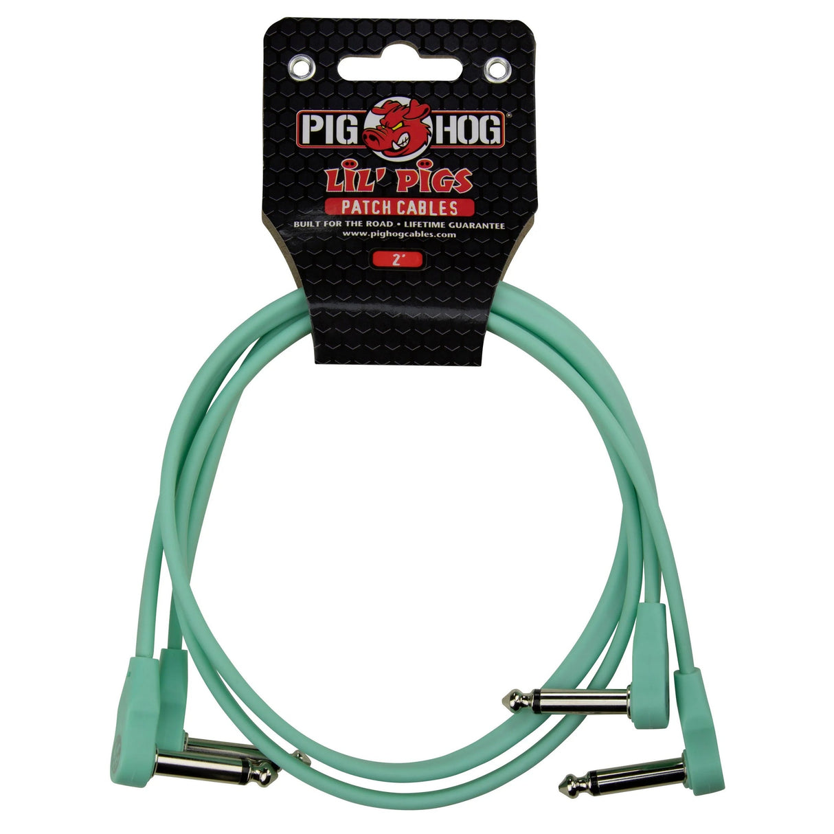 Pig Hog PHLSK Lil’ Pigs Low Profile 1/4-Inch Patch Cables - Seafoam Green / 2-Feet, 2-Pack