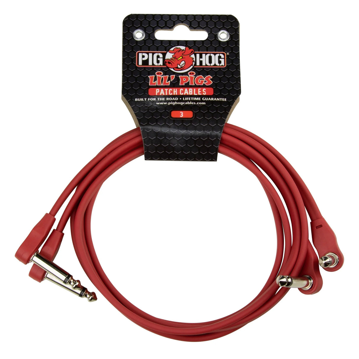 Pig Hog PHLSK Lil’ Pigs Low Profile 1/4-Inch Patch Cables - Candy Apple Red / 3-Feet, 2-Pack