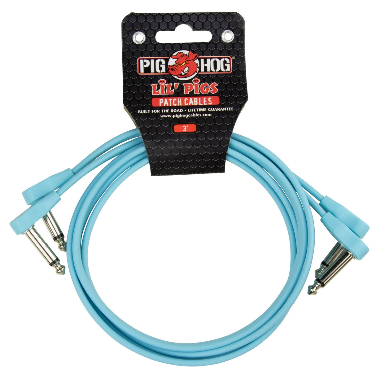 Pig Hog PHLSK Lil’ Pigs Low Profile 1/4-Inch Patch Cables - Daphne Blue / 3-Feet, 2-Pack