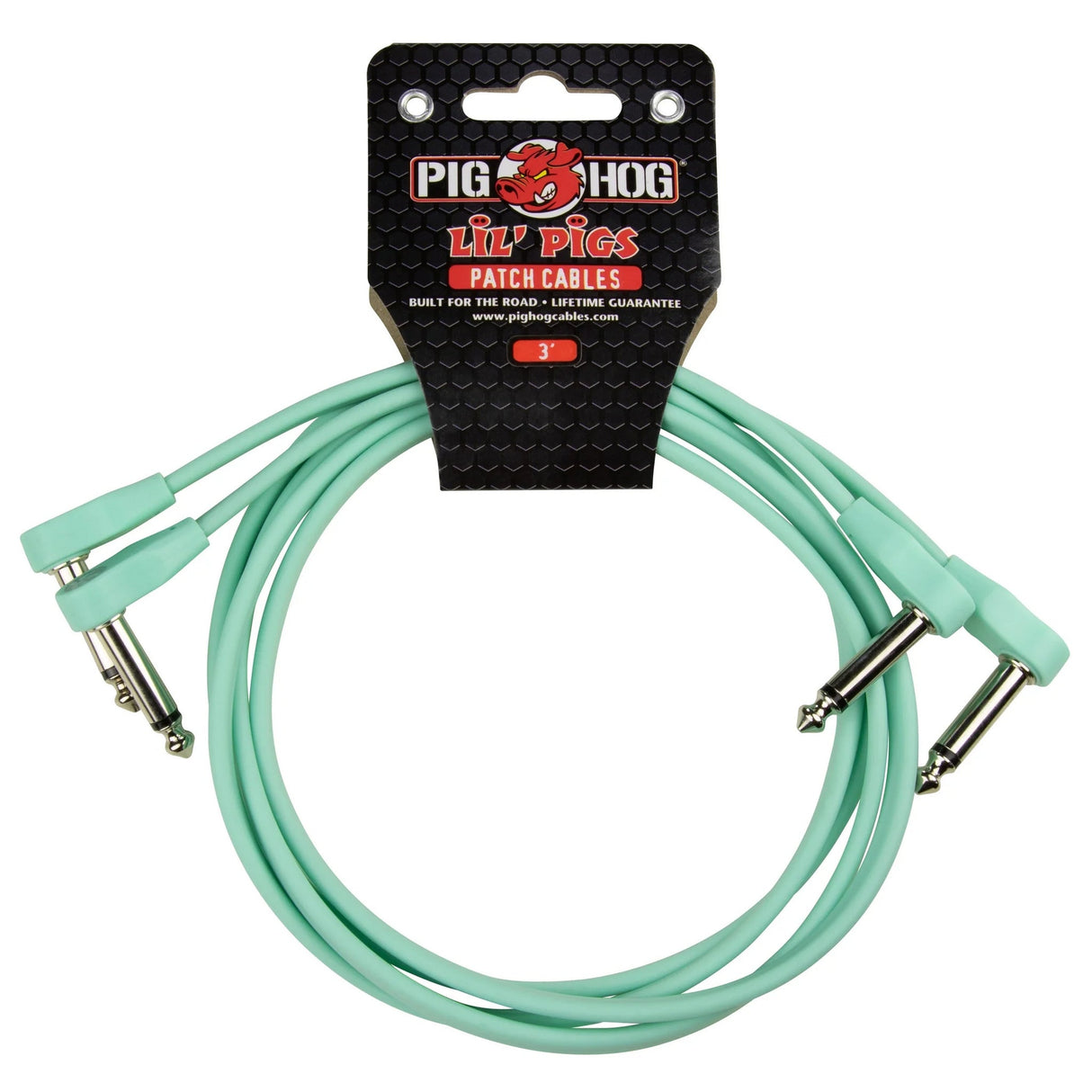 Pig Hog PHLSK Lil’ Pigs Low Profile 1/4-Inch Patch Cables - Seafoam Green / 3-Feet, 2-Pack