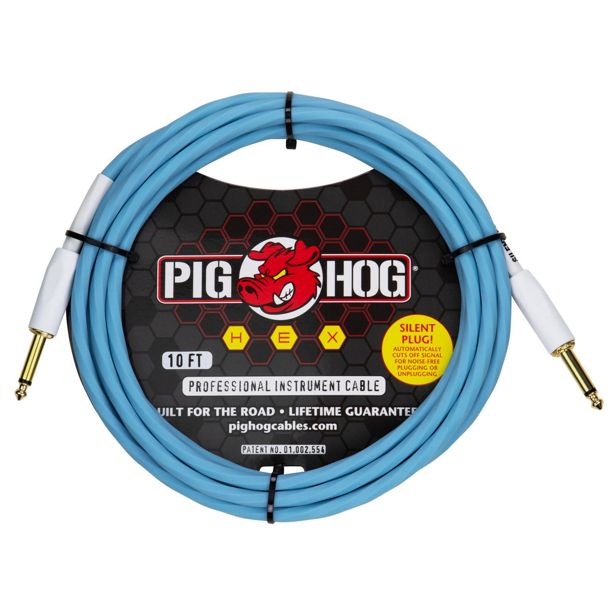 Pig Hog Hex Series 1/4-Inch Silent Instrument Cable - 10 feet / Daphne Blue