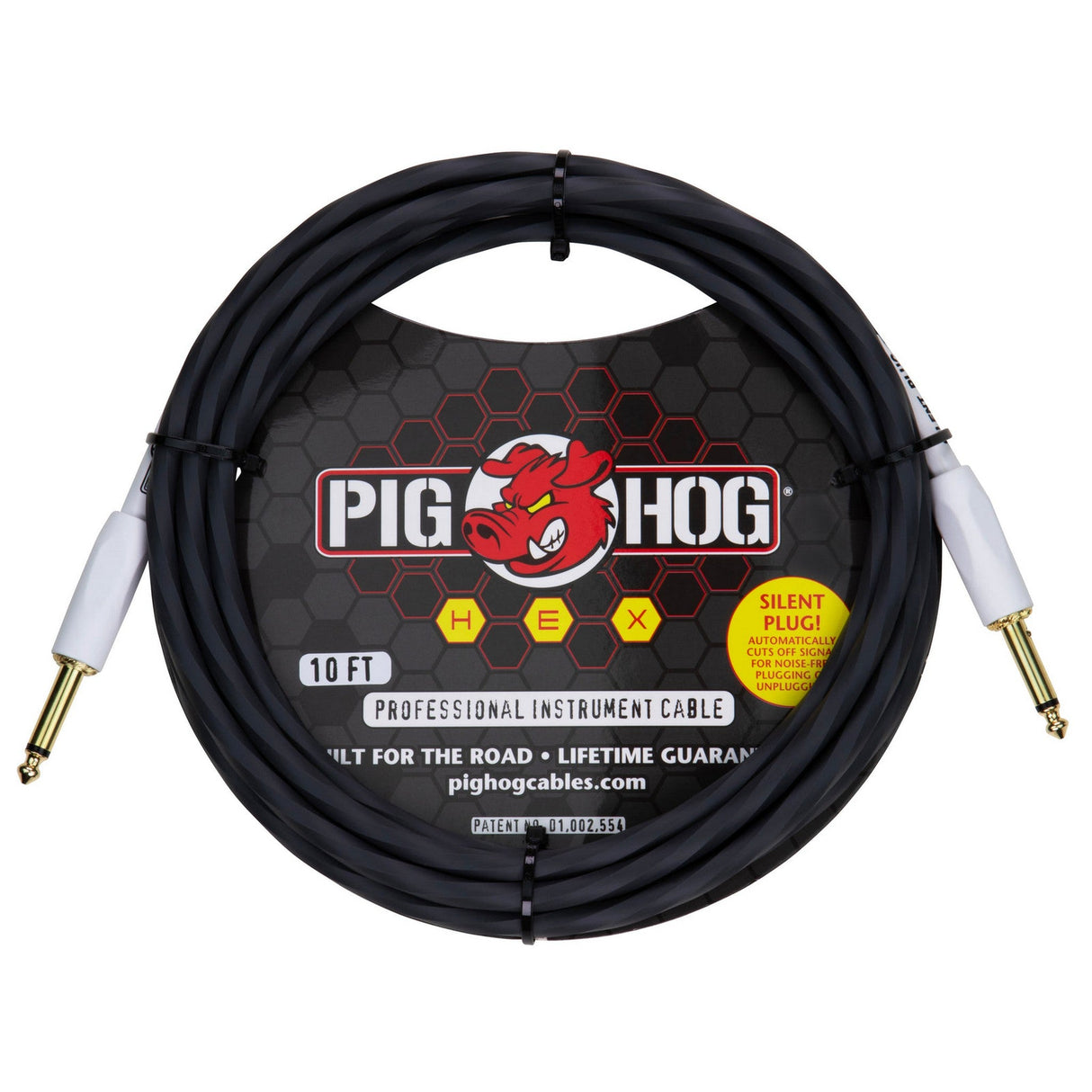 Pig Hog Hex Series 1/4-Inch Silent Instrument Cable - 10 feet / Grey