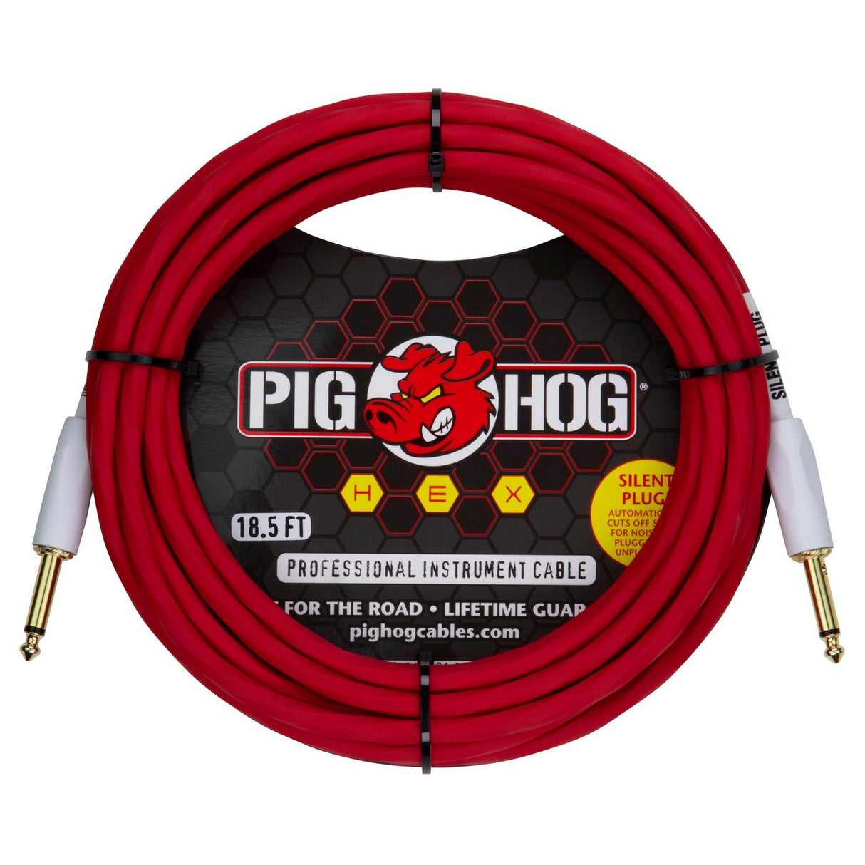 Pig Hog Hex Series 1/4-Inch Silent Instrument Cable - 18.6 feet / Candy Apple Red